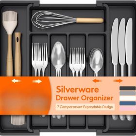 Expandable Silverware Organizer Plastic Utensil Tray For Kitchen Drawer BPA Free Flatware Cutlery Holder Space-Saving Storage For Spoons Forks