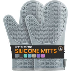 Silicone Oven Mitts, Heat Resistant 2PCS Oven Mitts With Soft Cotton Lining, Waterproof Non-Slip Grip Oven Glove, Kitchen Potholder Mits For BBQ, Baki