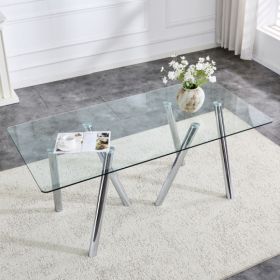 71-Inch Tempered Glass Dining Table With Sturdy Metal Legs