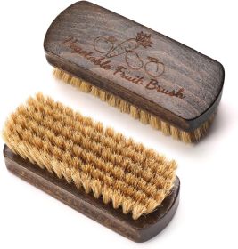 Vegetable Brush Set - 2 Pack, Potato Scrubber, Carrot, Corn & Mushroom Brush with Wood Handle