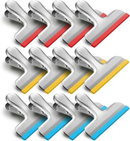 12 Pack Stainless Steel Chip Bag Clips Covered with Silicone - NO More Sharp Edges - Color Coded for Food Bags - Air Tight Seal