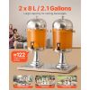 Beverage Dispenser, 2.1 Gallon x 2 Drink Dispenser for Parties, Stainless Steel + Plastic Juice Dispensers with Spigot Ice Chamber Tray