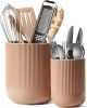 Utensil Holder for Kitchen Counter, 7.3"+5.4" Fluted Ceramic Utensil Crock Organizer for Countertop, Heavy Large Holder for Spatulas, Spoons, Set of 2
