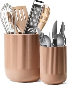 Utensil Holder for Kitchen Counter, 7.3"+5.4" Fluted Ceramic Utensil Crock Organizer for Countertop, Heavy Large Holder for Spatulas, Spoons, Set of 2 (Material: Ceramic)