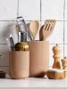 Utensil Holder for Kitchen Counter, 7.3"+5.4" Fluted Ceramic Utensil Crock Organizer for Countertop, Heavy Large Holder for Spatulas, Spoons, Set of 2